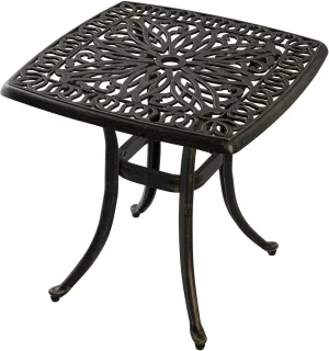 Outdoor Cast Aluminum Side Table End Table for Patio, Backyard, Pool, Indoor Companion, Easy Maintenance and Weather Resistant, Bronze