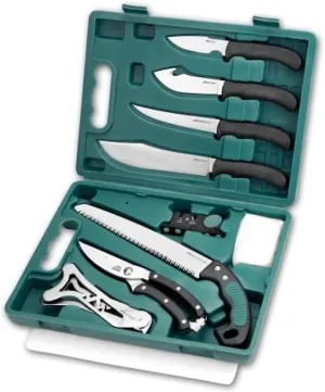 OUTDOOR EDGE Game-Pro 11-Piece Butcher Knife Set | Caping & Boning Knives, Deer Skinning Knife, Bone Saw, Game Shears, Sharpener & Rib Spreader in Hard-Side Case | Elite Elk & Deer Hunting Gear