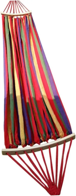 Outdoor Parachute Cloth Hammock with Wooden Sticks Rollover Swing Chair for Use Easy to Fold Durable Stain Resistant Rainbow Striped Design
