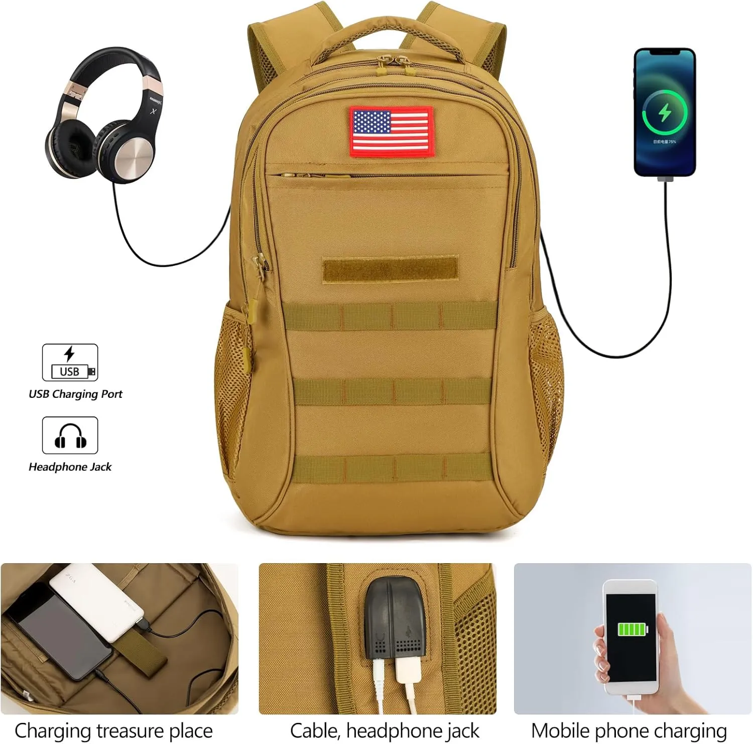 outdoor plus Camo Backpack for School,30L/40L Military Boys Backpack for Elementary Middle School, Army Day Pack for Outdoor