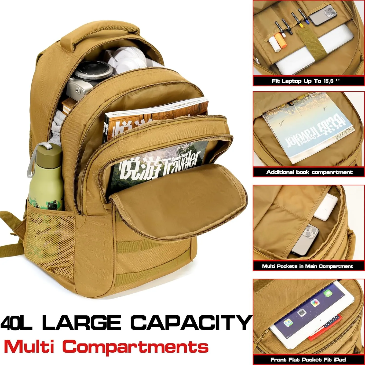 outdoor plus Camo Backpack for School,30L/40L Military Boys Backpack for Elementary Middle School, Army Day Pack for Outdoor