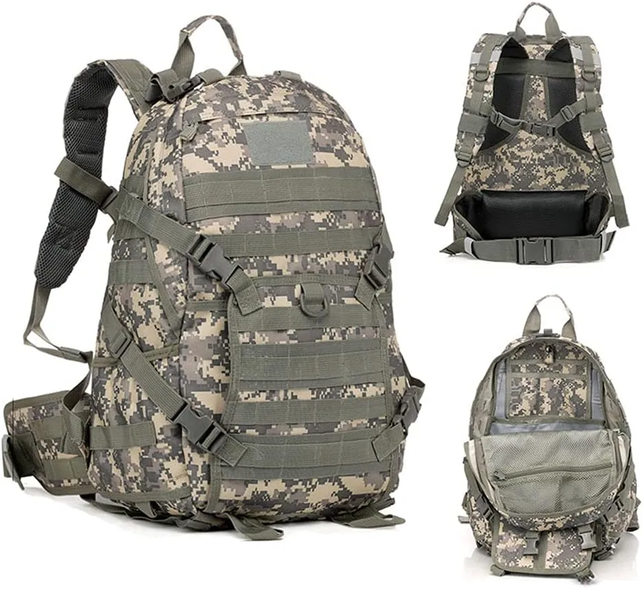 Outdoor Sports Pack Hiking Bag Tactical Rucksack Camo Knapsack Combat Camouflage Tactical Molle 40L Backpack - ACU