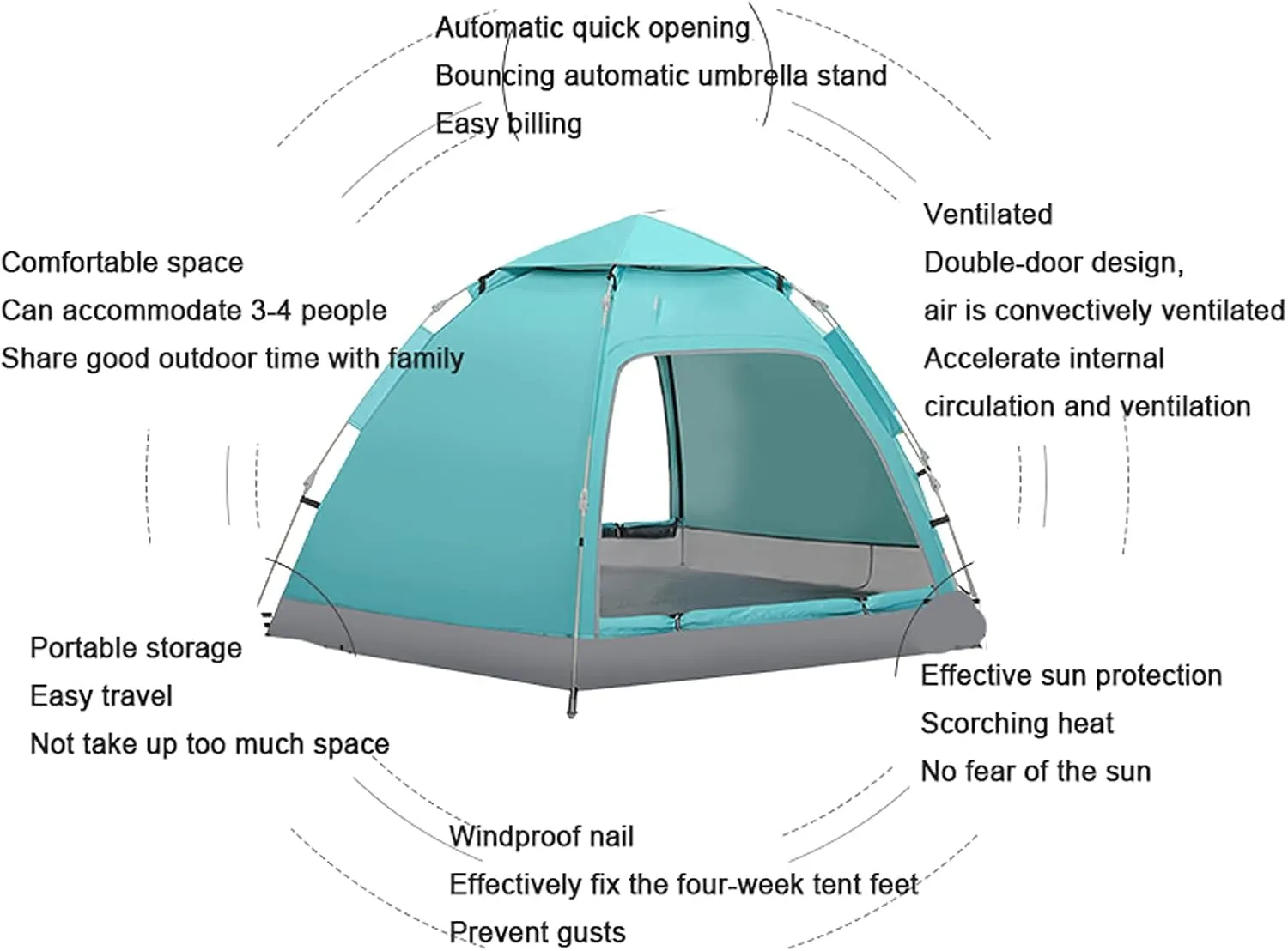 Outdoor Thickening Automatic Speed Open Sun Protection Thickening Field Camping Equipment Portable Foldable Tents (D 200 * 200 * 145Cm) (C 200 * 200 * 145Cm)