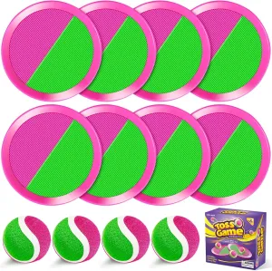 Outdoor Toys for Kids Ages 4-8, Toss Game Toys for 3 4 5 6 7 8 -12 Year Old Boys Girls, Outside Catch Ball Set for Pool, Beach, Yard - Toddlers Birthday Gifts Easter Basket Stuffers(8Pcs Pink Paddles)