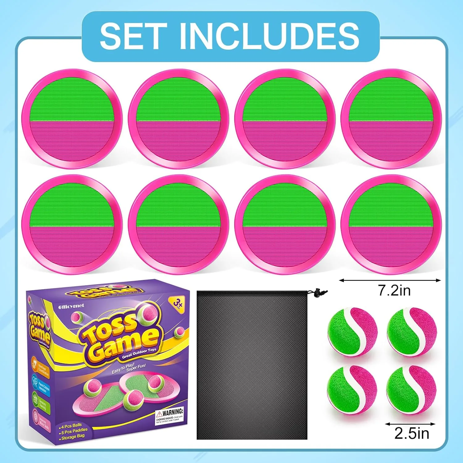 Outdoor Toys for Kids Ages 4-8, Toss Game Toys for 3 4 5 6 7 8 -12 Year Old Boys Girls, Outside Catch Ball Set for Pool, Beach, Yard - Toddlers Birthday Gifts Easter Basket Stuffers(8Pcs Pink Paddles)