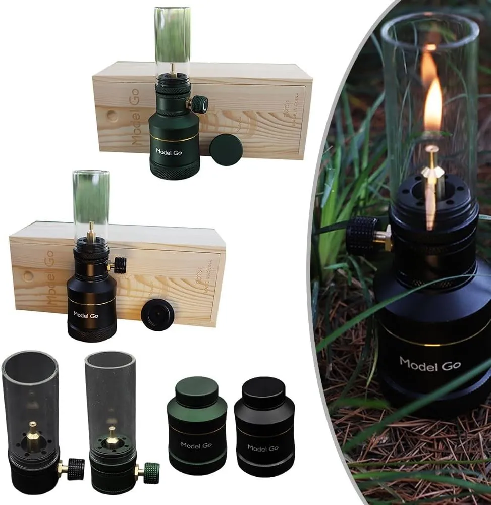 Outdoor Windproof Gas Candle Lamp for Camping, Backpacking, Hiking, Fishing - Tent Light and Atmosphere Lantern (Only Lamp, Black)