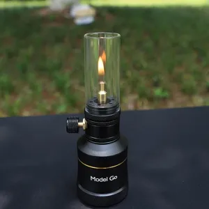 Outdoor Windproof Gas Candle Lamp for Camping, Backpacking, Hiking, Fishing - Tent Light and Atmosphere Lantern (Only Lamp, Black)