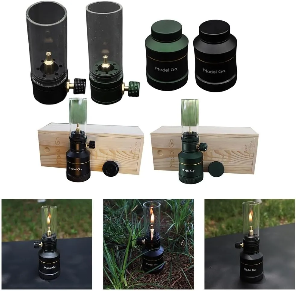 Outdoor Windproof Gas Candle Lamp for Camping, Backpacking, Hiking, Fishing - Tent Light and Atmosphere Lantern (Only Lamp, Black)
