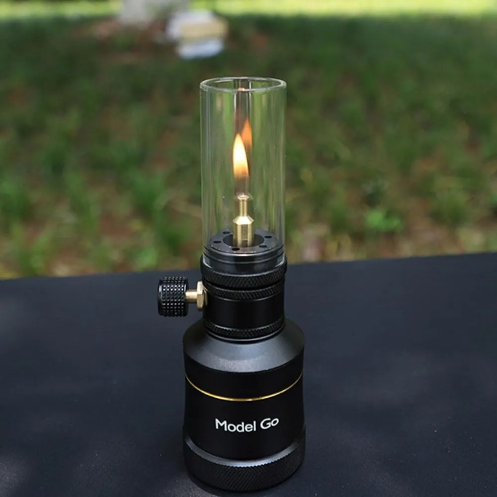 Outdoor Windproof Gas Candle Lamp for Camping, Backpacking, Hiking, Fishing - Tent Light and Atmosphere Lantern (Only Lamp, Black)