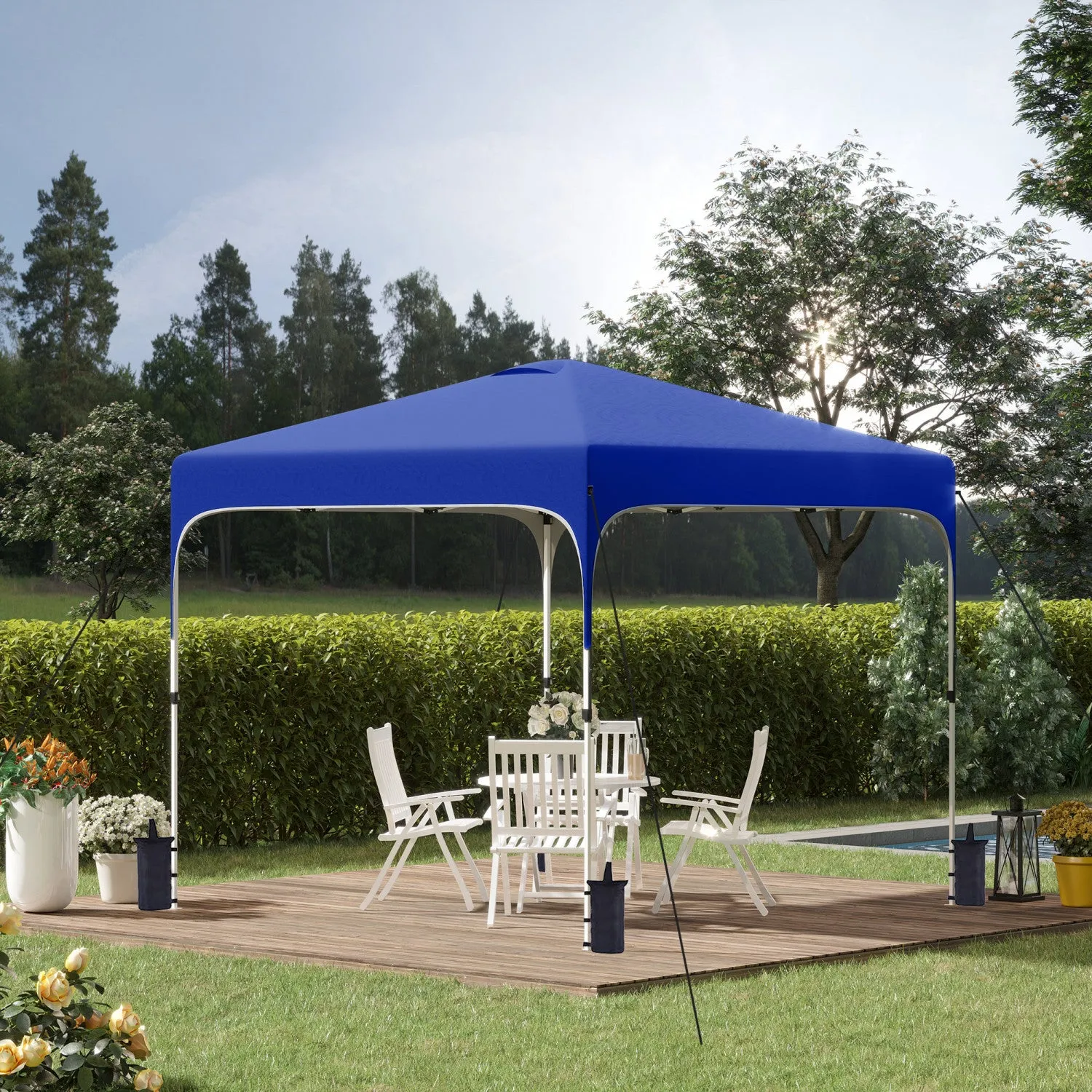 Outsunny 10' X 10' Pop Up Canopy Tent, Instant Sun Shelter, Tents For Parties, Height Adjustable, Wi|Outsunny 9.8' X 9.8' Gazebo, Tente Pliable Avec Sac De Transport Et Roulettes, 4 Sacs De Poids Pour
