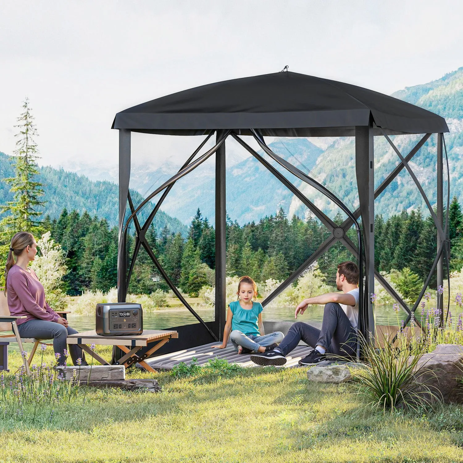Outsunny Pop-up Screen House Gazebo Camping Instant Setup Tent, Black