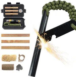 Oversized Survival Ferrocerium, Drilled Flint Fire Starter, 550 Paracord Handle, 25,000  Sparks with EVA Case