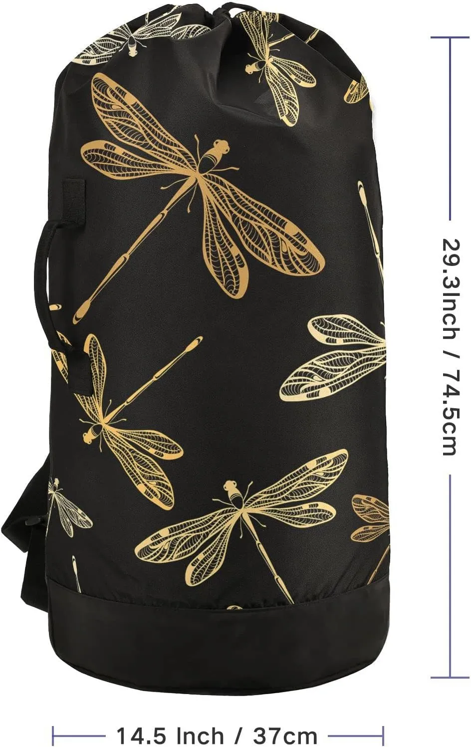 Oyihfvs Golden Dragonflies On Back Backpack Laundry Bag, Laundry Backpack with Shoulder Straps, Waterproof Nylon Clothes Hamper Bag for Men Women Yoga Backpack