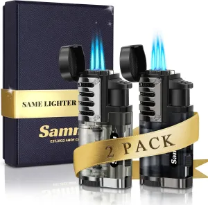 Pack of 2 Torch Lighter, Triple Jet Flames, Visible Gas Tank, Windproof Butane Refill Pocket Lighters for Candle, Men’s Gift (Gas not Included)