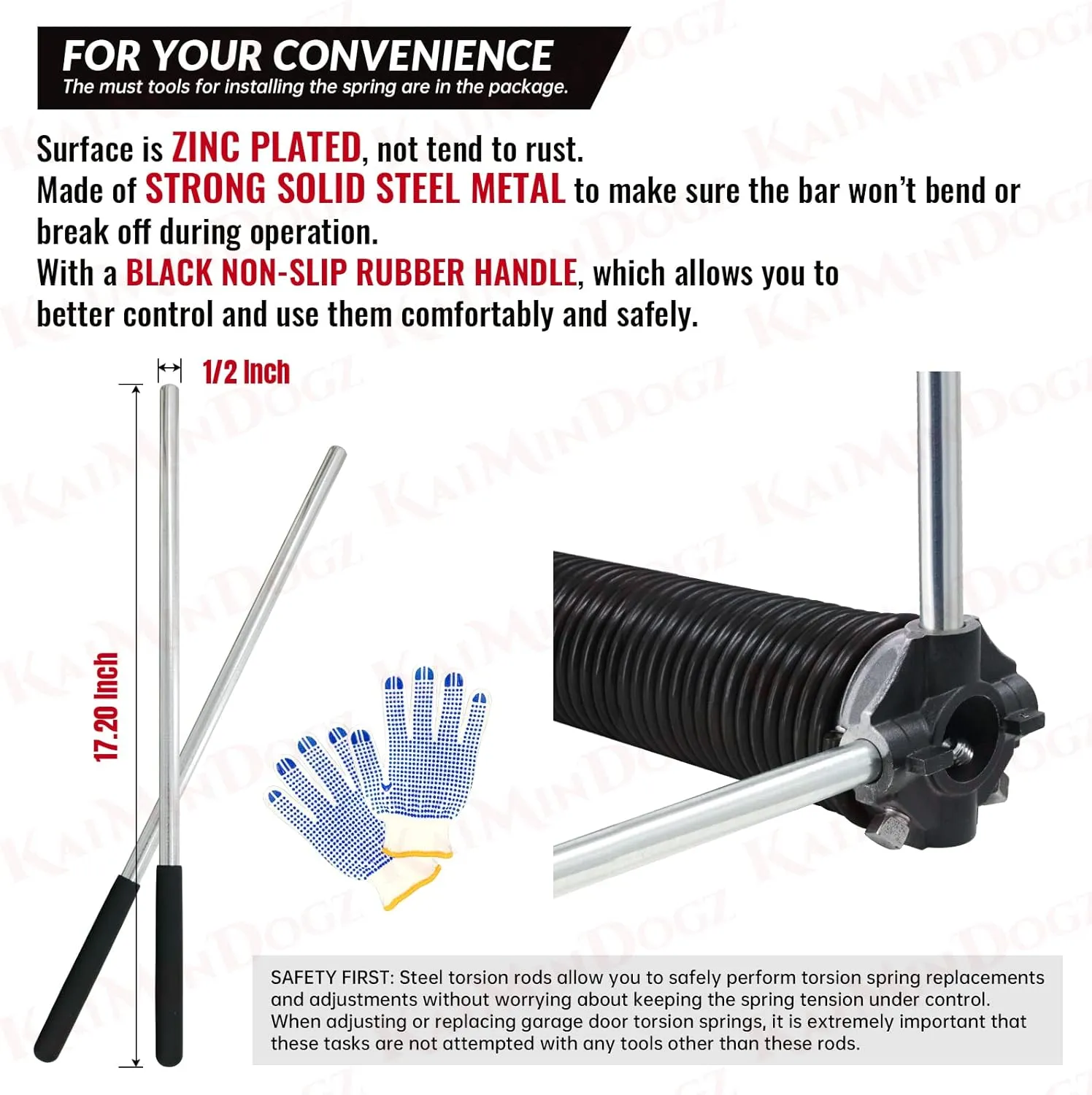 Pair of 2" Garage Door Torsion Springs Set with Non-Slip Winding Bars & Gloves, Precision Electrophoresis Black Coated Without Oil, for Replacement & Installation, MIN 16,000 Cycles(0.207x2''x23'')