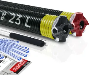 Pair of 2" Garage Door Torsion Springs Set with Non-Slip Winding Bars & Gloves, Precision Electrophoresis Black Coated Without Oil, for Replacement & Installation, MIN 16,000 Cycles(0.207x2''x23'')