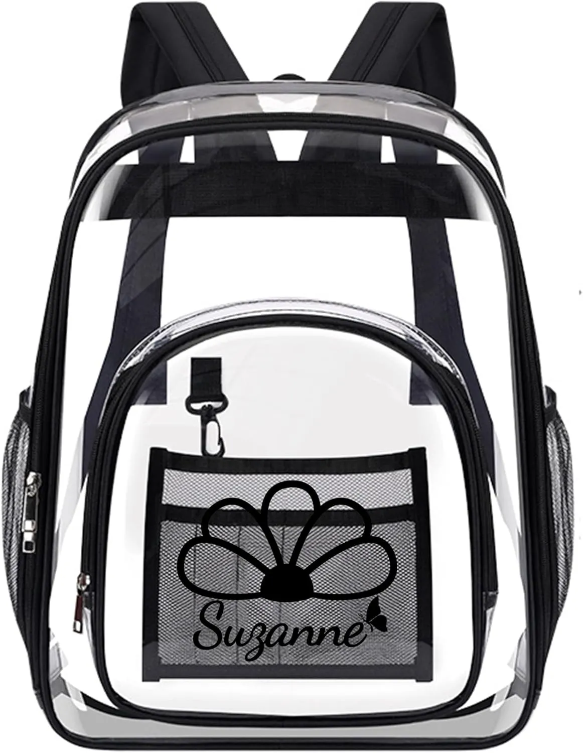 Personalized Clear Backpack Customized Name Cute Clear Bookbag Heavy Duty See Through Transparent Backpack Pink/Black/Gray