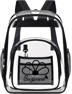 Personalized Clear Backpack Customized Name Cute Clear Bookbag Heavy Duty See Through Transparent Backpack Pink/Black/Gray
