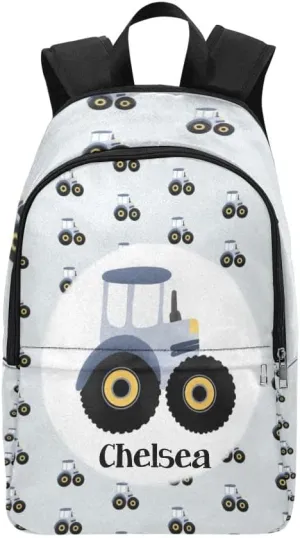 Personalized Tractors Pattern Backpack with Name Custom Travel Daypack Bag for Man Woman Gifts