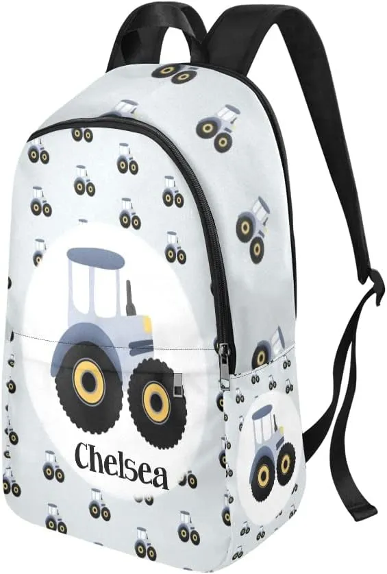 Personalized Tractors Pattern Backpack with Name Custom Travel Daypack Bag for Man Woman Gifts