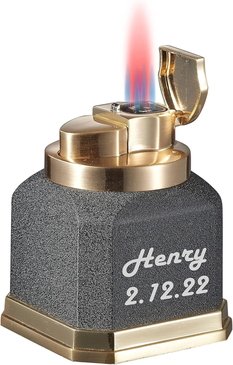 Personalized Visol Redferno Torch Lighter Quad Flame Refillable Gas Butane Lighter, Antique Metal Finish and Windproof Adjustable Flame Table Lighter (Shipped Without Butane)