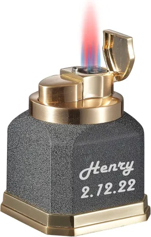 Personalized Visol Redferno Torch Lighter Quad Flame Refillable Gas Butane Lighter, Antique Metal Finish and Windproof Adjustable Flame Table Lighter (Shipped Without Butane)