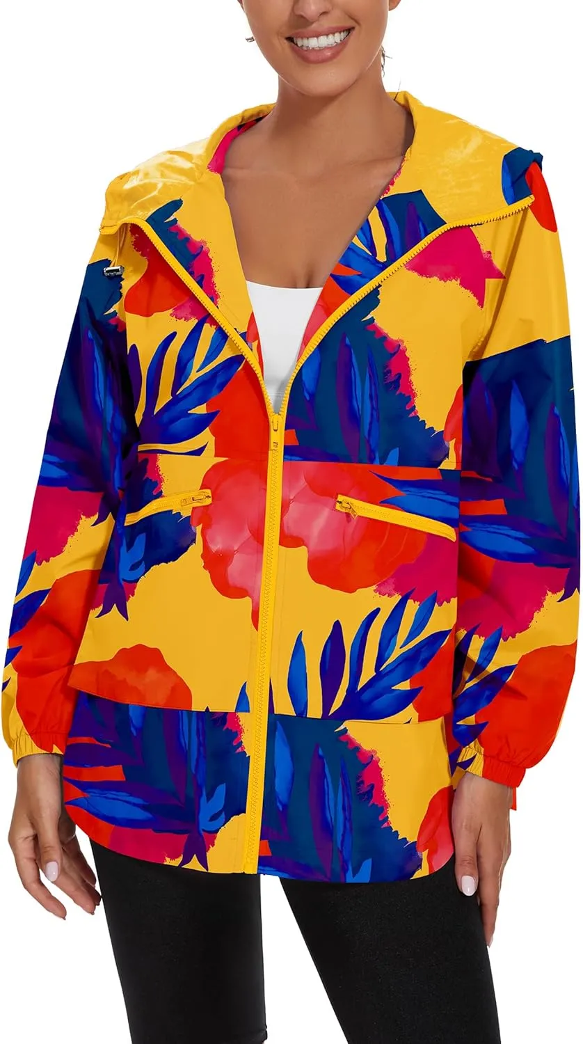 PESION Womens Waterproof Raincoat Lightweight Rain Jacket Trench Coat Hooded Windbreaker With Pockets for Outdoor