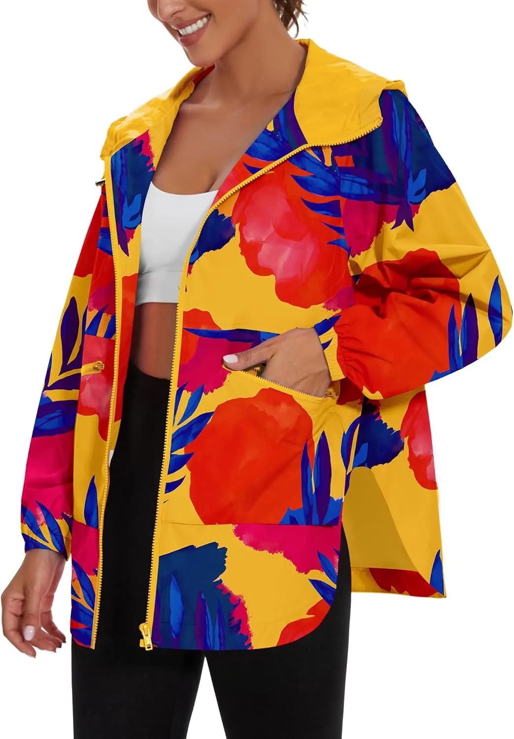 PESION Womens Waterproof Raincoat Lightweight Rain Jacket Trench Coat Hooded Windbreaker With Pockets for Outdoor