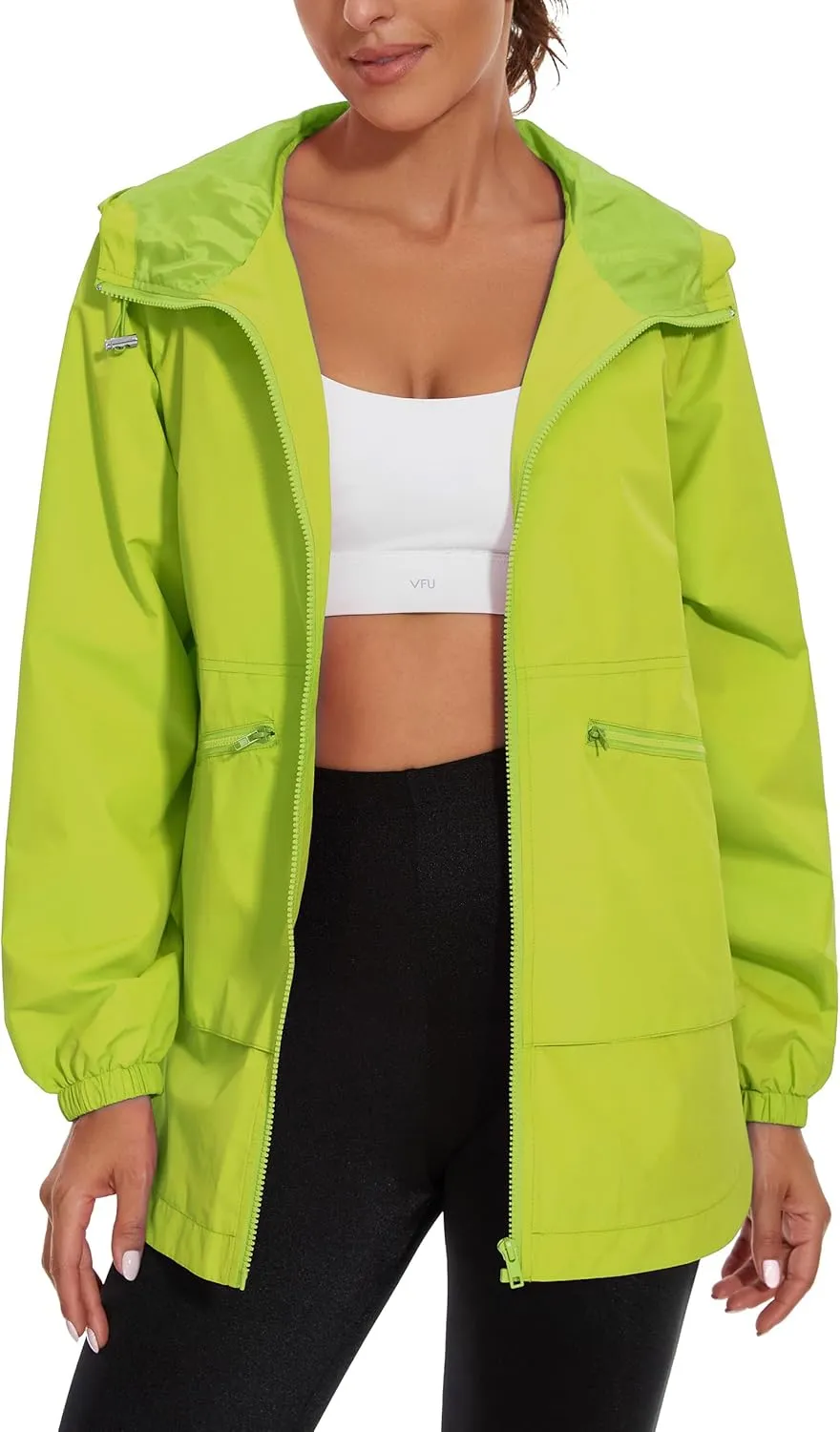 PESION Womens Waterproof Raincoat Lightweight Rain Jacket Trench Coat Hooded Windbreaker With Pockets for Outdoor