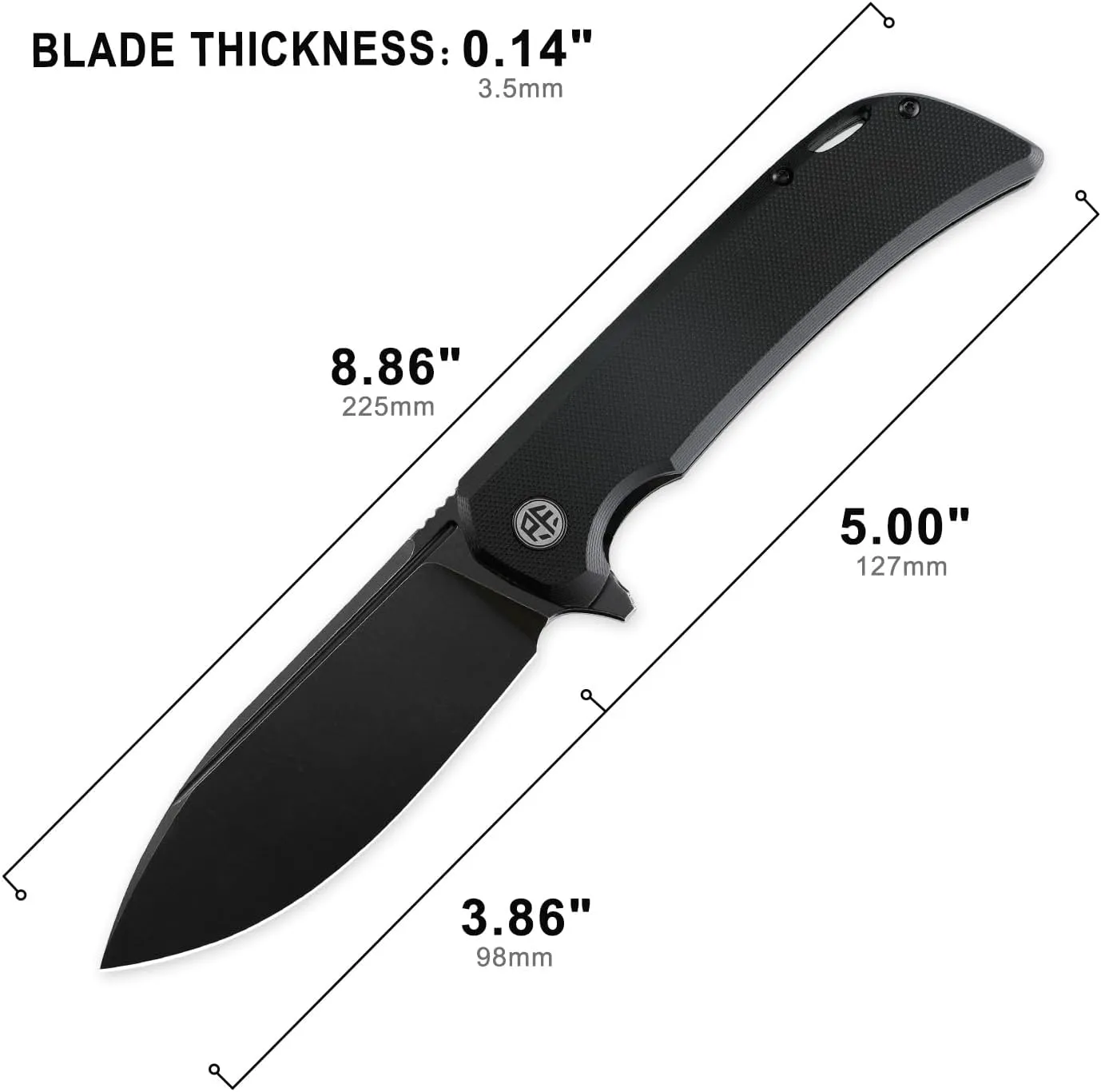Petrified fish PFB05 Tunny Folding Knife,3.86" 14C28N Steel Satin Blade G10 Handle Folding knife for EDC Camping Outdoor (Black Black Stonewashed)