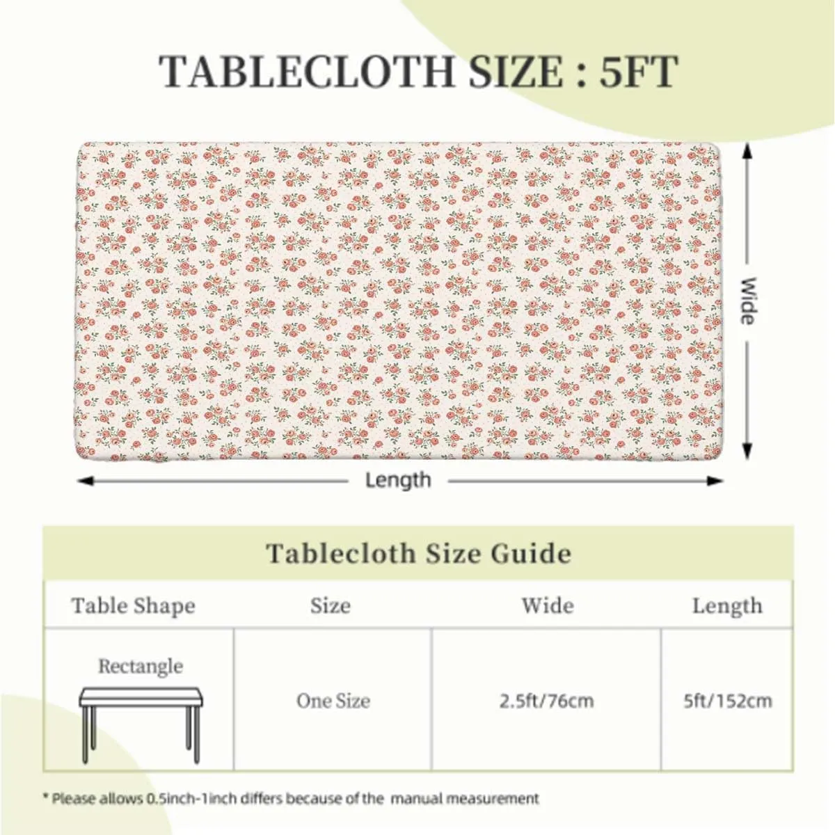 Pink and Red White Elastic Edge Fitted Tablecloth, Retro Ornamental Bouquet Blossom Rectangle Table Cover for Outdoor Picnic Camping Parties Floral Fits up 5 Foot Tables