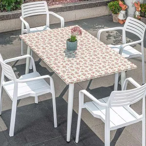 Pink and Red White Elastic Edge Fitted Tablecloth, Retro Ornamental Bouquet Blossom Rectangle Table Cover for Outdoor Picnic Camping Parties Floral Fits up 5 Foot Tables