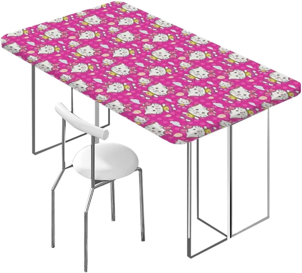 Pink Elastic Tablecloth for Indoors Outdoors Pattern with Animal On a Pink Background Tablecloth Elastic Edge Fitted Table Cover Leaves Cartoon Decor Fits up 5 Foot Tables
