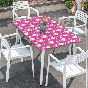 Pink Elastic Tablecloth for Indoors Outdoors Pattern with Animal On a Pink Background Tablecloth Elastic Edge Fitted Table Cover Leaves Cartoon Decor Fits up 5 Foot Tables