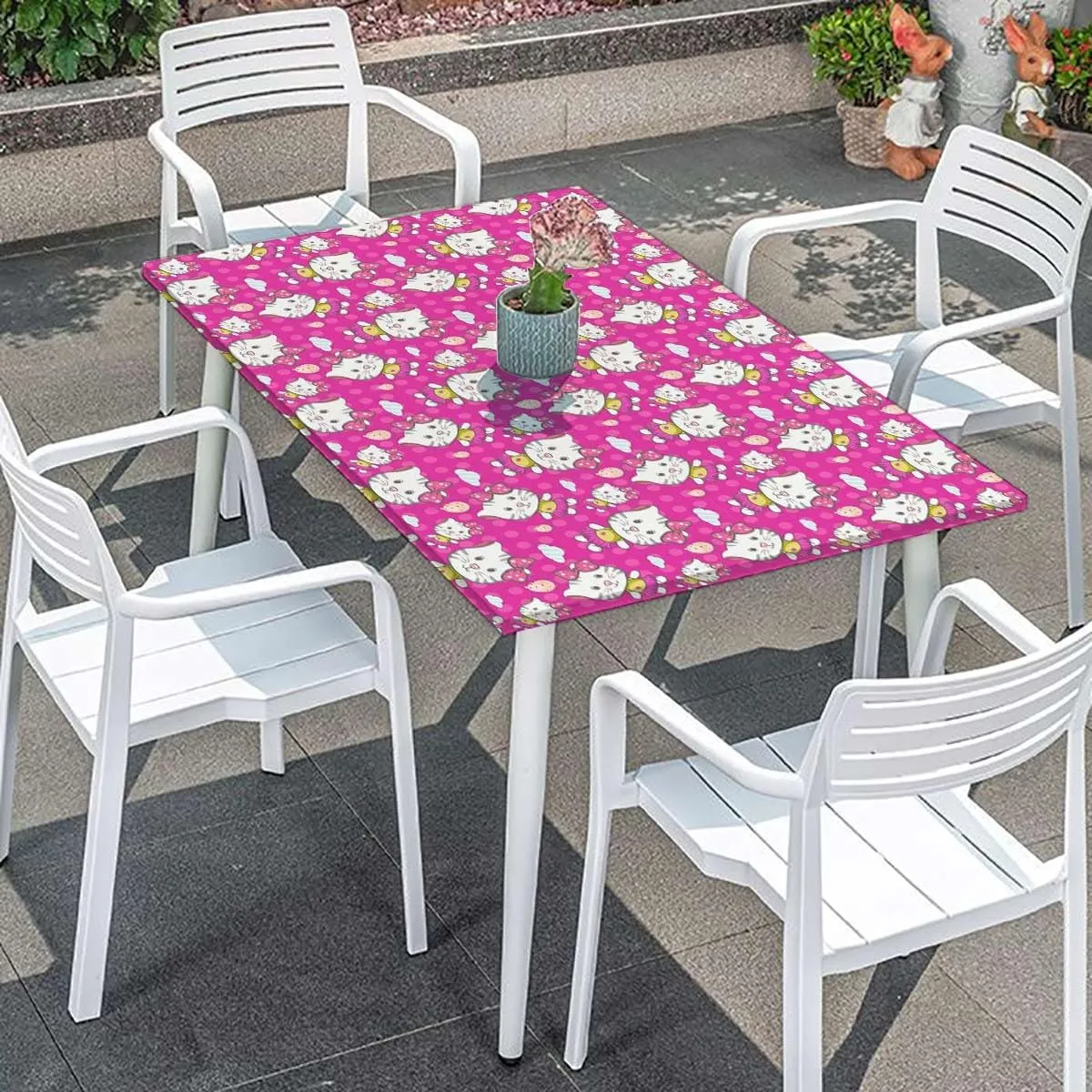 Pink Elastic Tablecloth for Indoors Outdoors Pattern with Animal On a Pink Background Tablecloth Elastic Edge Fitted Table Cover Leaves Cartoon Decor Fits up 5 Foot Tables
