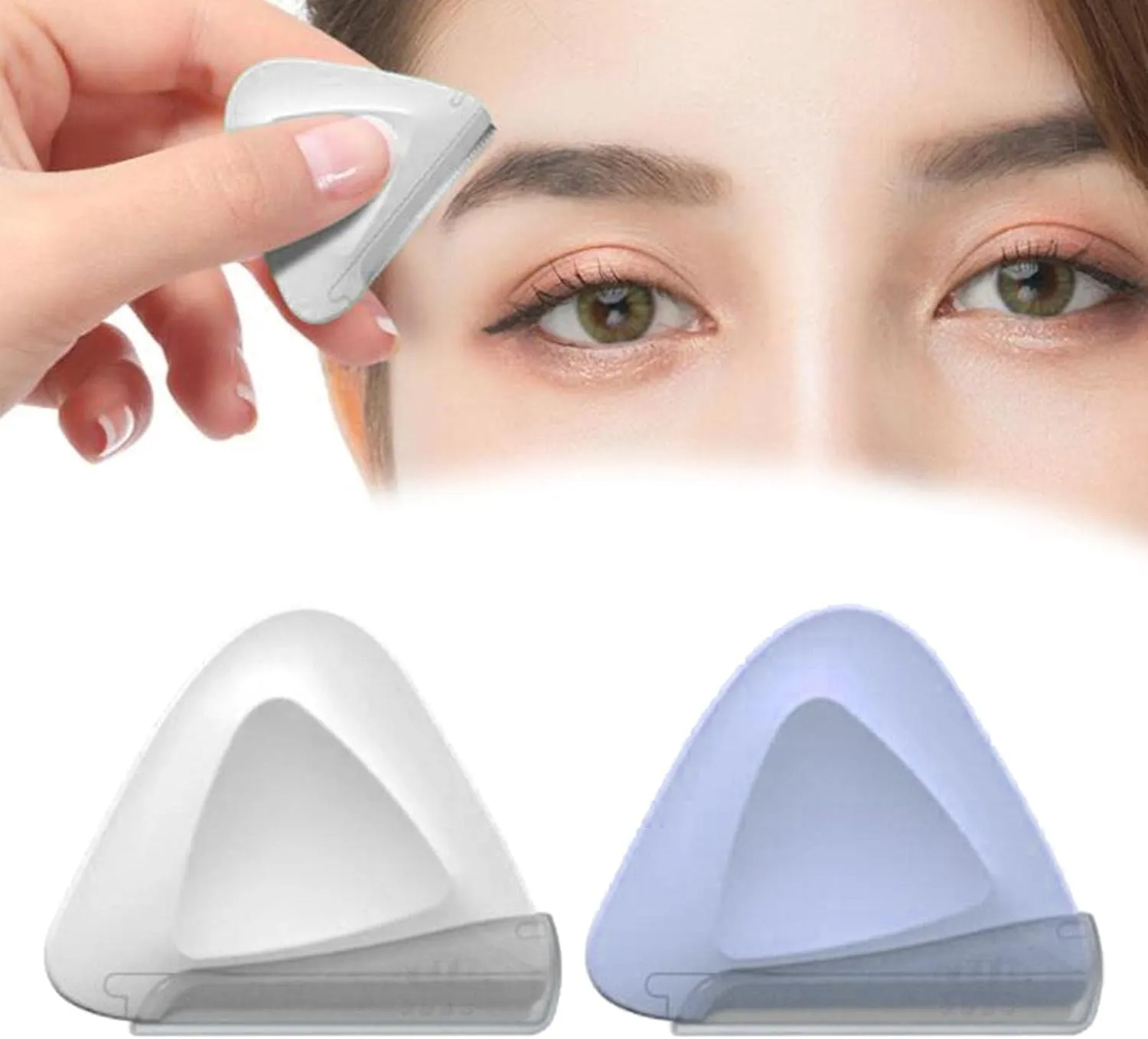 pistro 2 Pieces Eyebrow Trimmer Beauty Tool Lightweight Knife Safety Facial Stainless Steel Shaving Removerl Makeup Triangle for Women - White Purple
