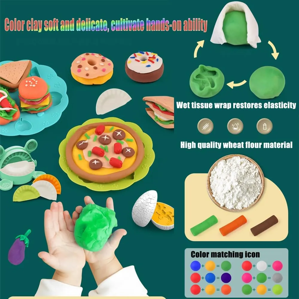 Play Dough Sets for Kids 2-4, Dinosaur Noodle Maker Toy, Playdoh Set with Dinosaur Modle Eggs, Kitchen Toy Playdough Clay for Making Noodle Cookies, Gift for 3 4 5 6 7 8 Year Old Girls Boys