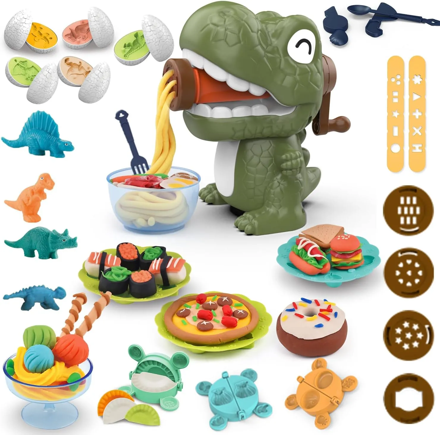 Play Dough Sets for Kids 2-4, Dinosaur Noodle Maker Toy, Playdoh Set with Dinosaur Modle Eggs, Kitchen Toy Playdough Clay for Making Noodle Cookies, Gift for 3 4 5 6 7 8 Year Old Girls Boys