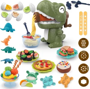 Play Dough Sets for Kids 2-4, Dinosaur Noodle Maker Toy, Playdoh Set with Dinosaur Modle Eggs, Kitchen Toy Playdough Clay for Making Noodle Cookies, Gift for 3 4 5 6 7 8 Year Old Girls Boys