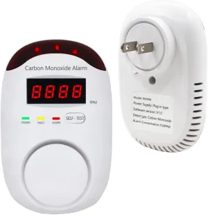 Plug-in Type Carbon Monoxide Alarm, CO Detector Monitor with LED Digital Display and Voice Alert for Home/Kitchen -1 Pack