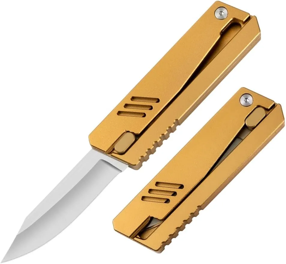 Pocket Folding Knife Multi functional EDC Aluminum Alloy Lightweight and Practical Outdoor knives Camping and Fishing Practical Small Knife (Gold)