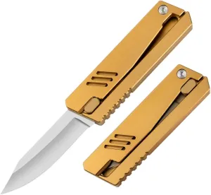Pocket Folding Knife Multi functional EDC Aluminum Alloy Lightweight and Practical Outdoor knives Camping and Fishing Practical Small Knife (Gold)