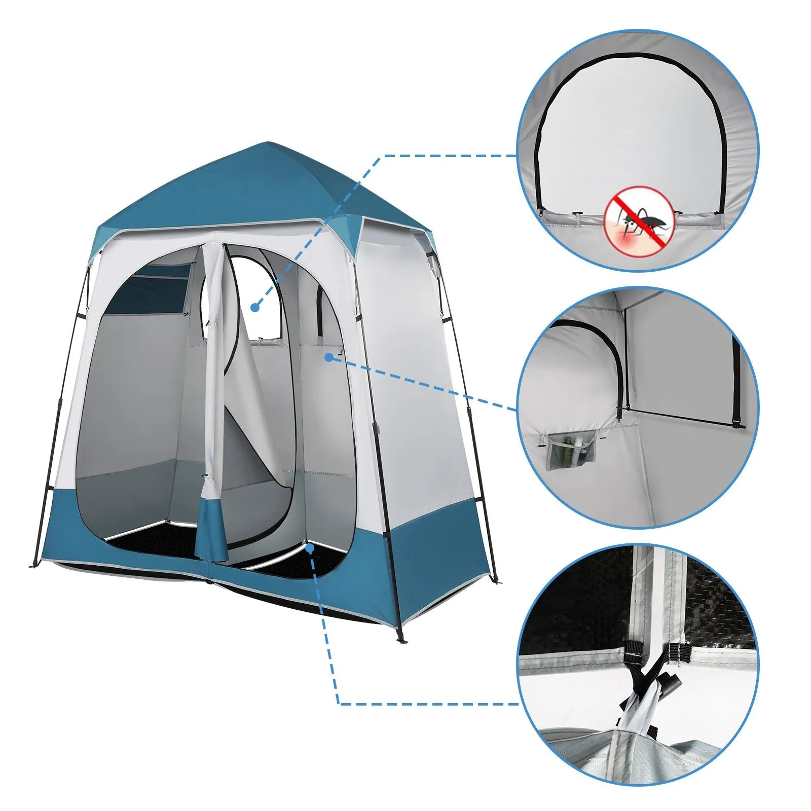 Pop RT Shelter, Room, Tent Portable Shower Dressing UP Instant Shower 90x90x48" Rooms, Tent Enclosure, Outdoor Camping Blue/White Friendly assistance Seasonal promotion Tent, 2 Changing