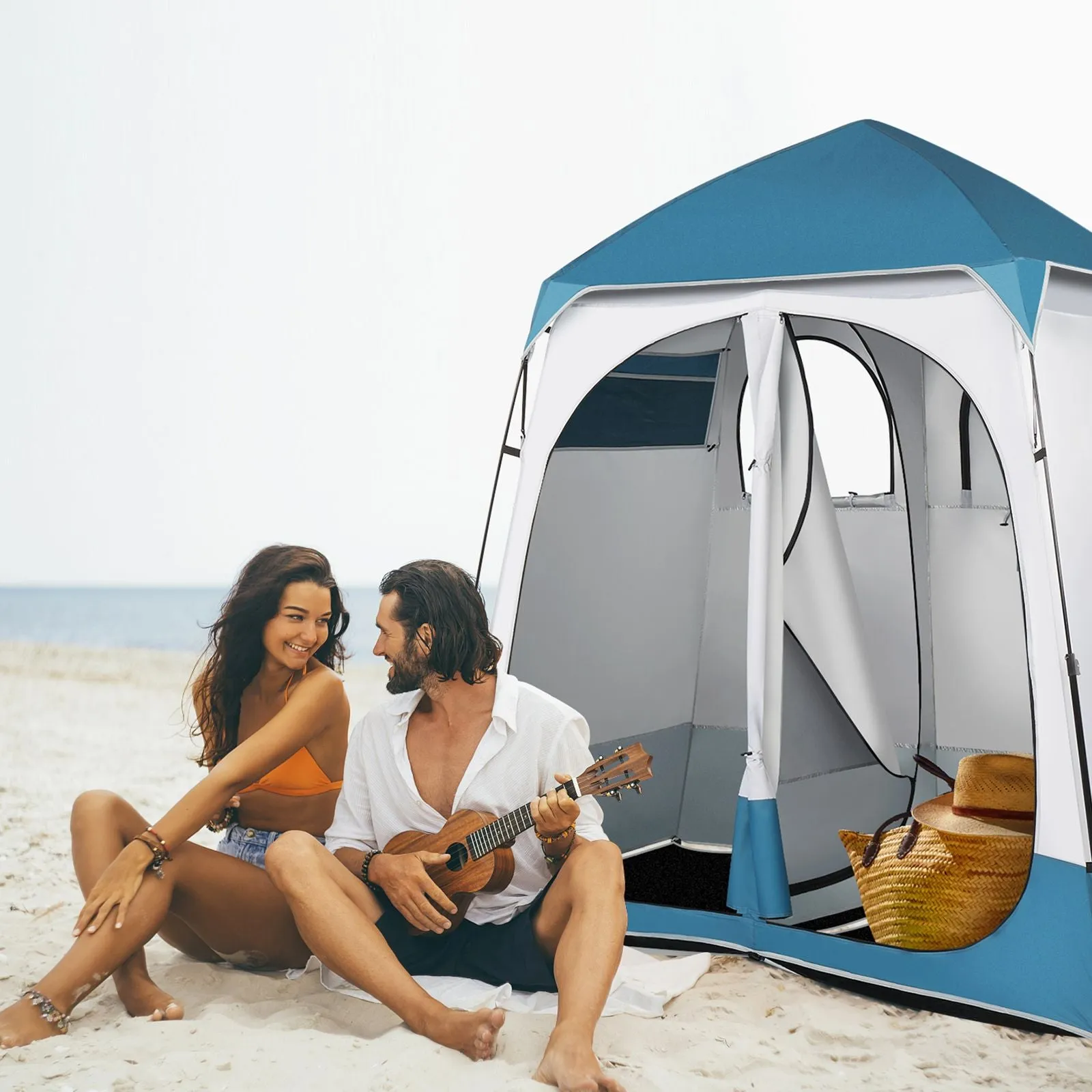 Pop RT Shelter, Room, Tent Portable Shower Dressing UP Instant Shower 90x90x48" Rooms, Tent Enclosure, Outdoor Camping Blue/White Friendly assistance Seasonal promotion Tent, 2 Changing
