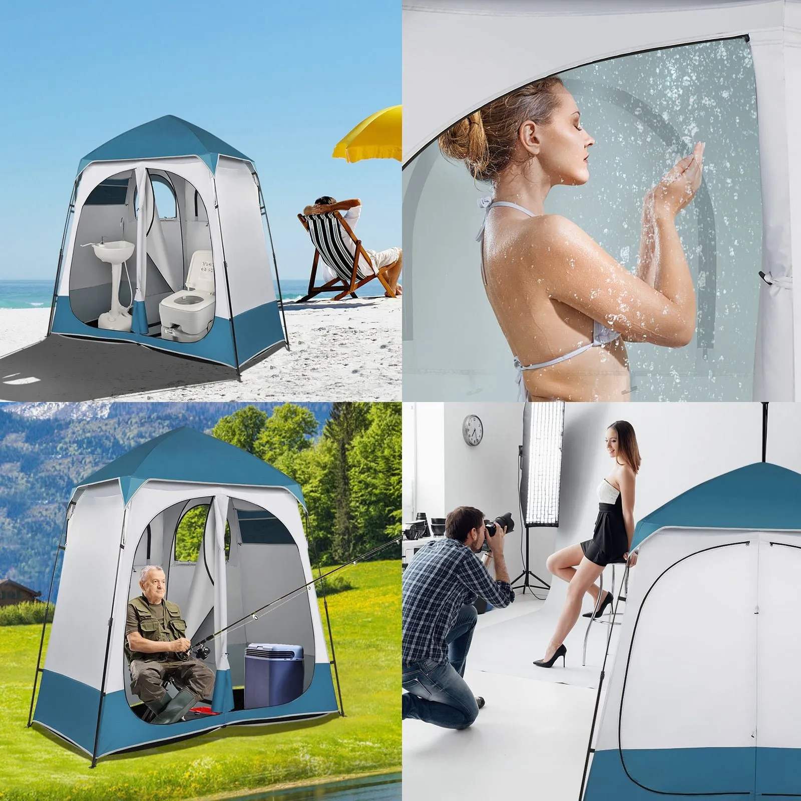 Pop RT Shelter, Room, Tent Portable Shower Dressing UP Instant Shower 90x90x48" Rooms, Tent Enclosure, Outdoor Camping Blue/White Friendly assistance Seasonal promotion Tent, 2 Changing