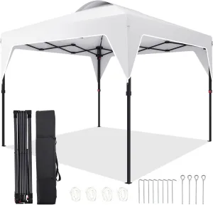 Pop Up Canopy, 10x10 FT Instant Outdoor Canopy Tent with Carrying Bag, 3 Adjustable Heights - Portable for Event, Parties, Camping and More Outdoor Activities