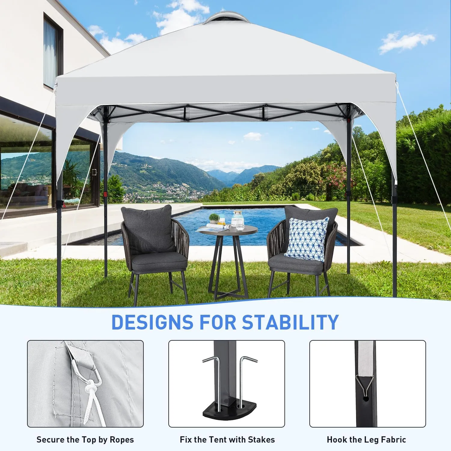 Pop Up Canopy, 10x10 FT Instant Outdoor Canopy Tent with Carrying Bag, 3 Adjustable Heights - Portable for Event, Parties, Camping and More Outdoor Activities