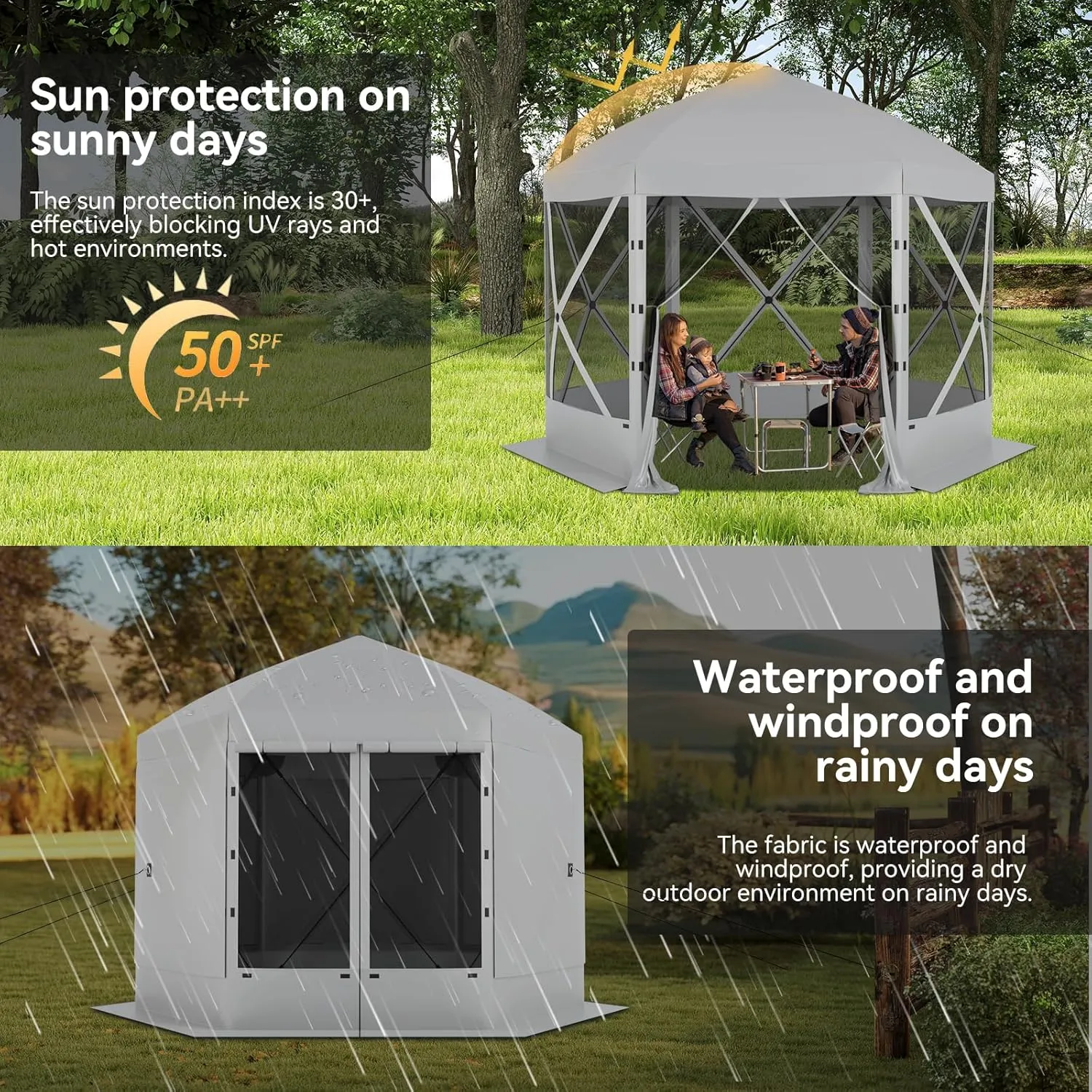 Pop Up Canopy Tent 6 Person Instant 10 x 10 ft Outdoor Mesh Screen Camping Gazebo Portable Shelter with Portable Carry Bag for Outdoor Camping, Beach, Picnic, Lawn and Backyard, Gray