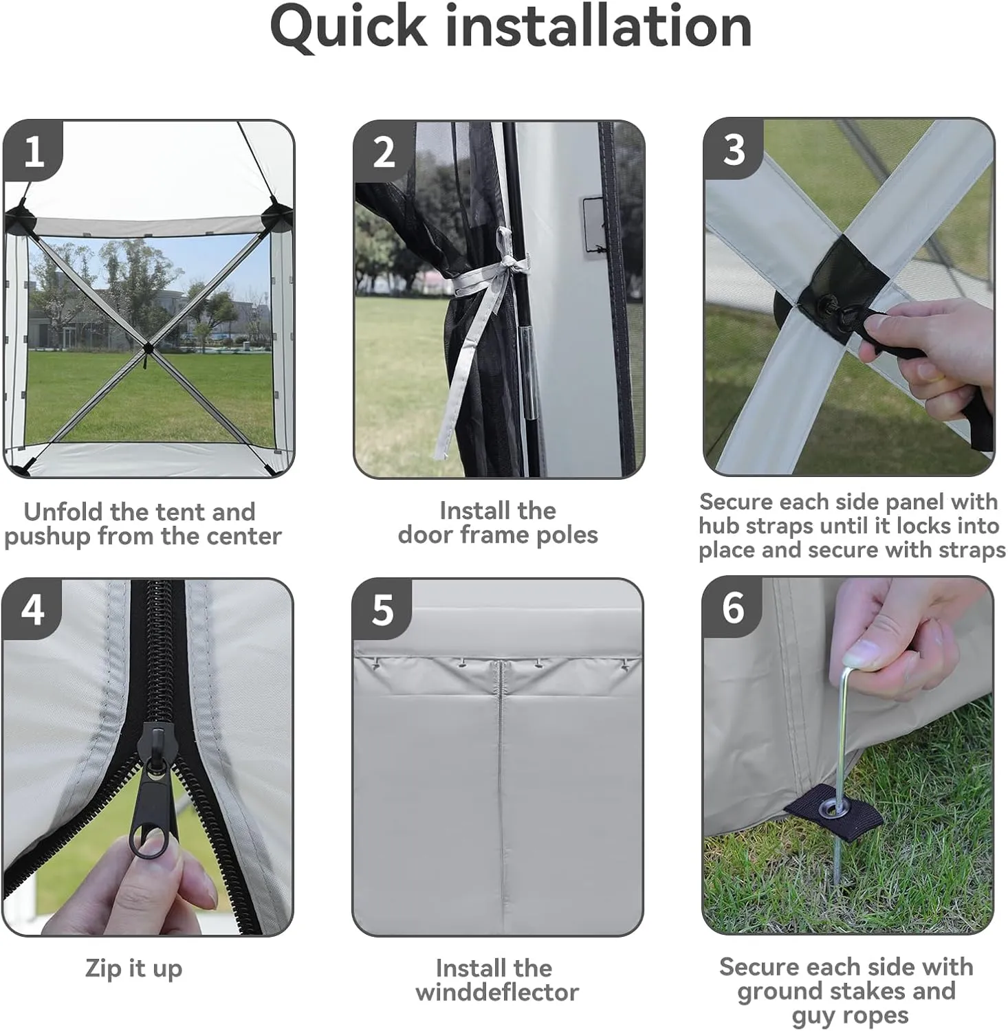 Pop Up Canopy Tent 6 Person Instant 10 x 10 ft Outdoor Mesh Screen Camping Gazebo Portable Shelter with Portable Carry Bag for Outdoor Camping, Beach, Picnic, Lawn and Backyard, Gray