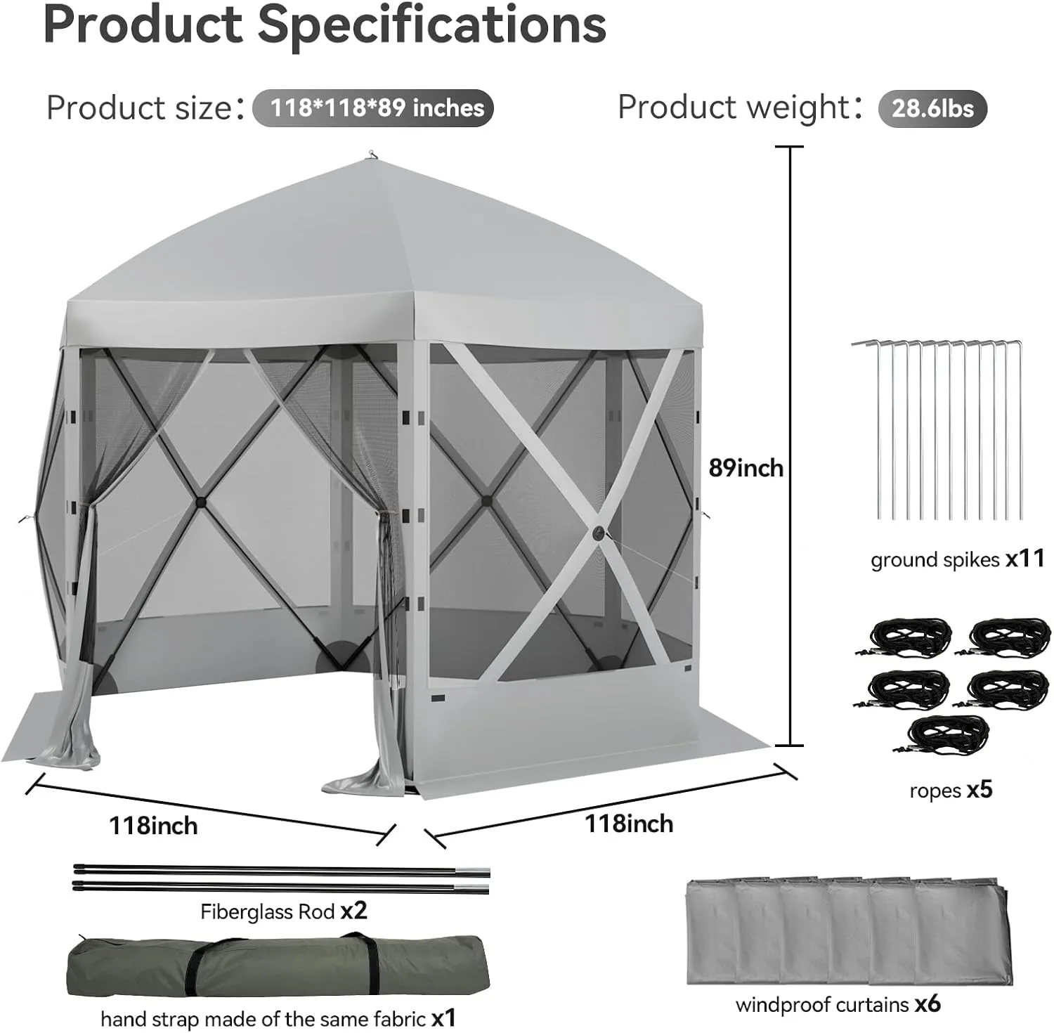 Pop Up Canopy Tent 6 Person Instant 10 x 10 ft Outdoor Mesh Screen Camping Gazebo Portable Shelter with Portable Carry Bag for Outdoor Camping, Beach, Picnic, Lawn and Backyard, Gray